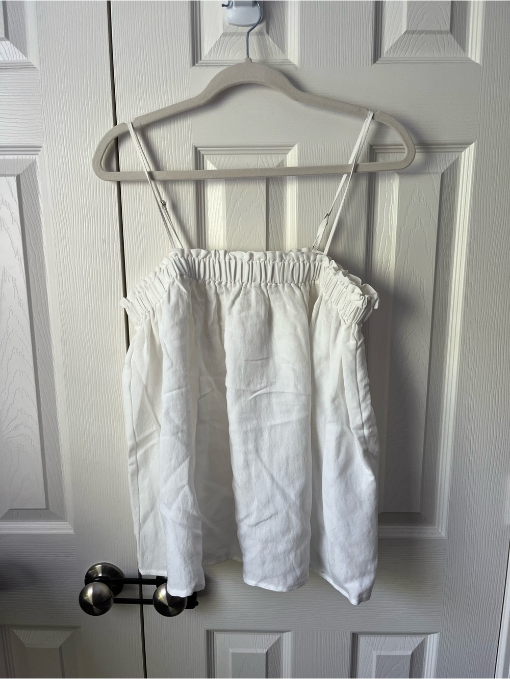 vestique White Smocked Straplet Tank